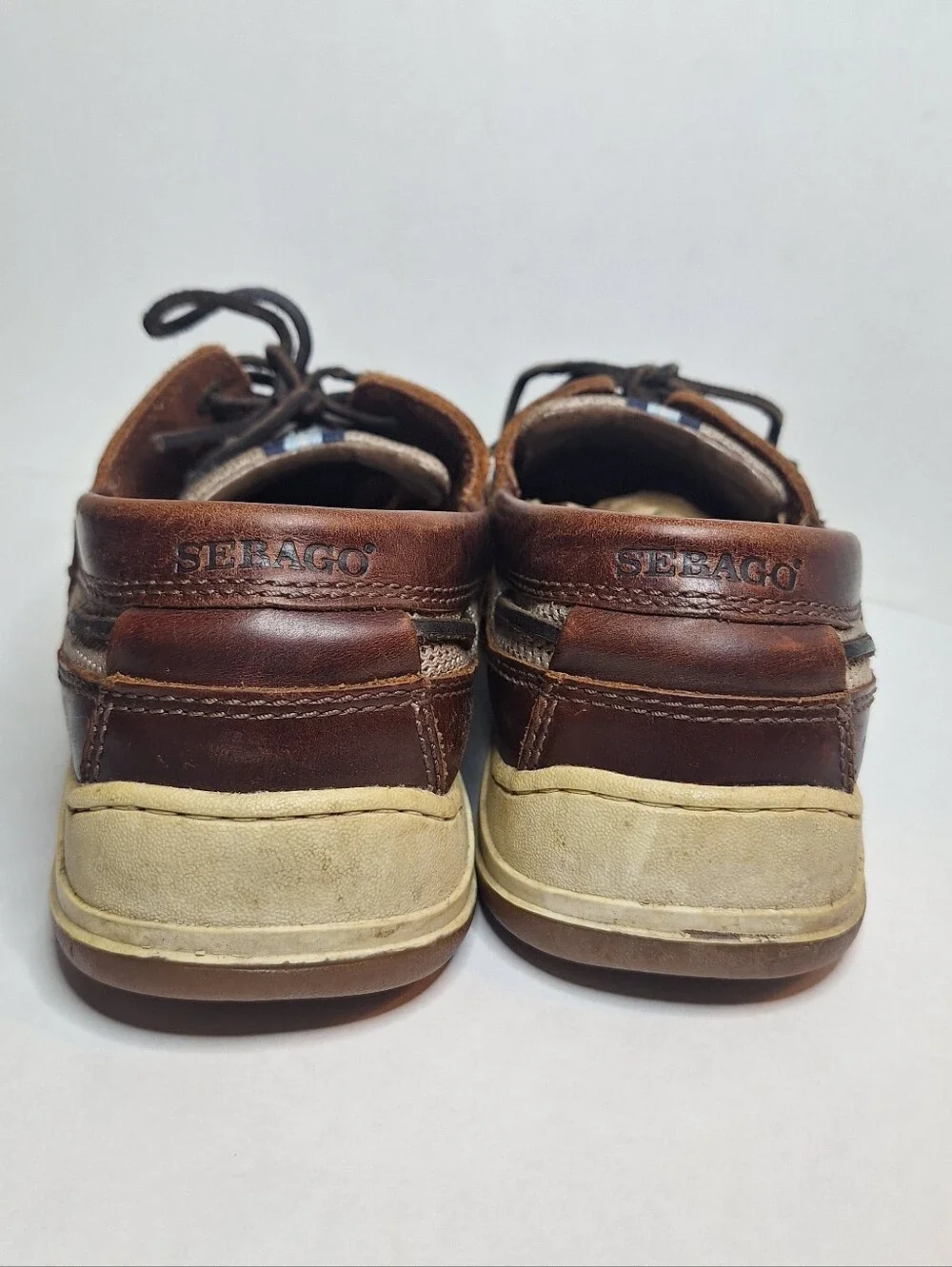 Sebago Clovehitch Waxed Brown Leather Mesh Boat Shoes Mens US 10 M Marine Grip